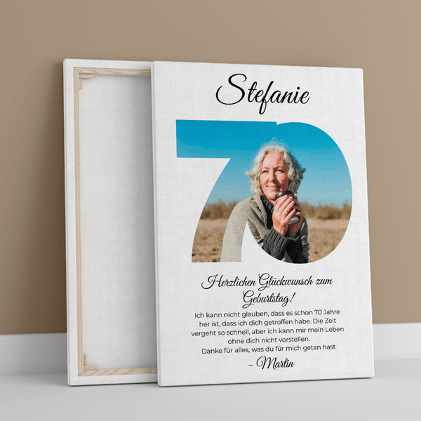Wünsche zum 70. Geburtstag - Druck auf Leinwand, personalisiertes Geschenk für Frau - Adamell.de