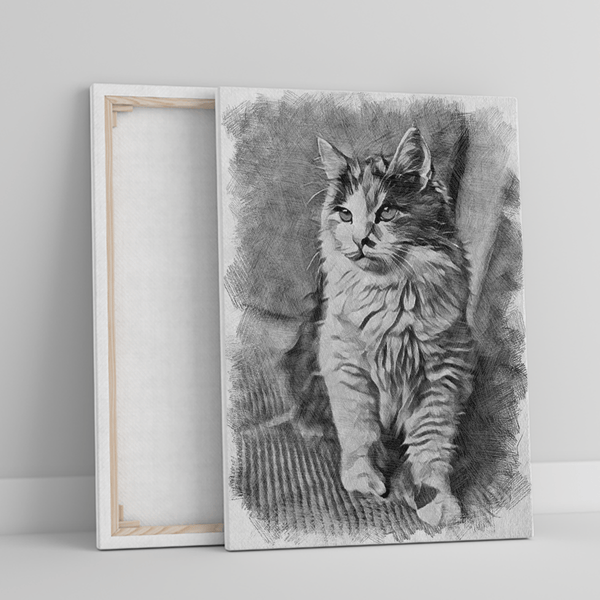 Zeichnung Katze - Druck auf Leinwand, personalisiertes Geschenk - Adamell.de
