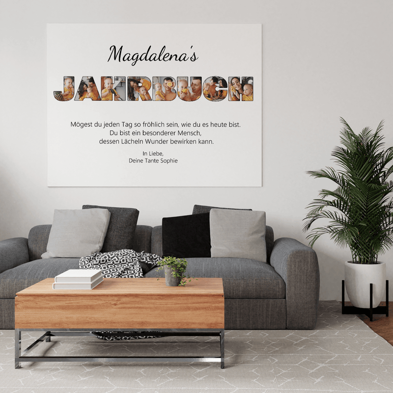 Zum einjährigen Jubiläum mit Fotos - Druck auf Leinwand, personalisiertes Geschenk für das KInd - Adamell.de